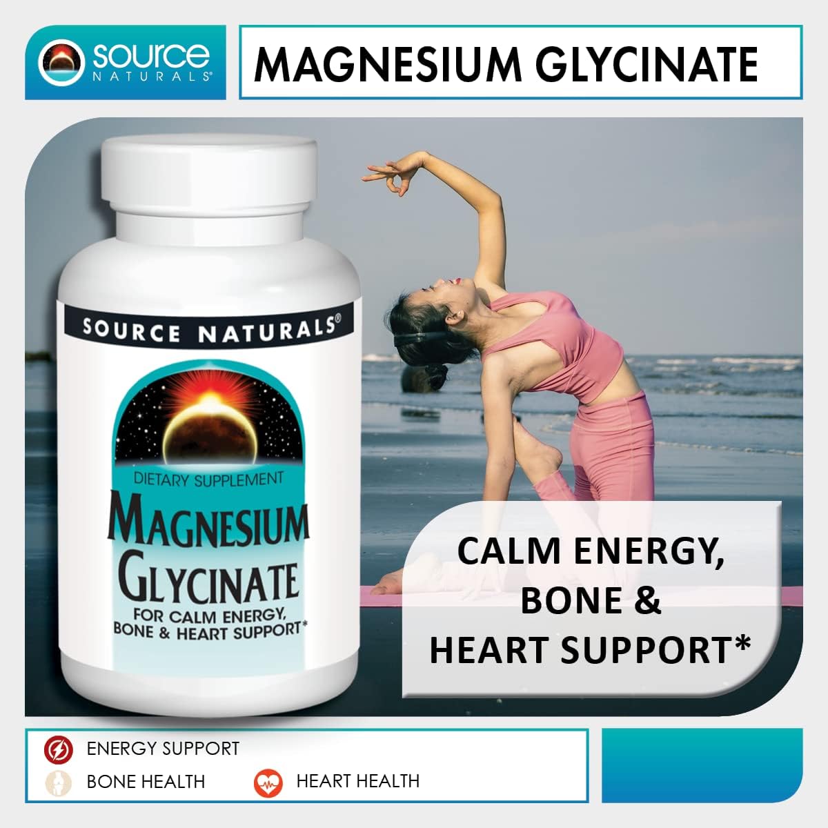 Source Naturals magnesium glycinate tablets daily use bottle 120 count