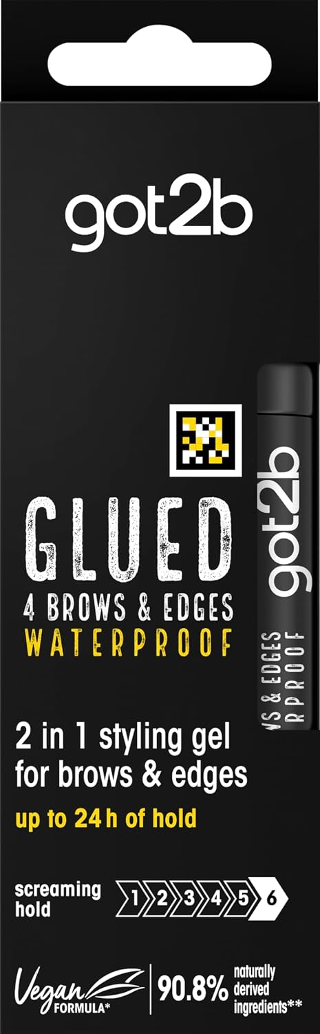 got2b Glued 2 in 1 Brow & Edge Styling Gel, carton and tube packaging, fragrance not specified, 16ml