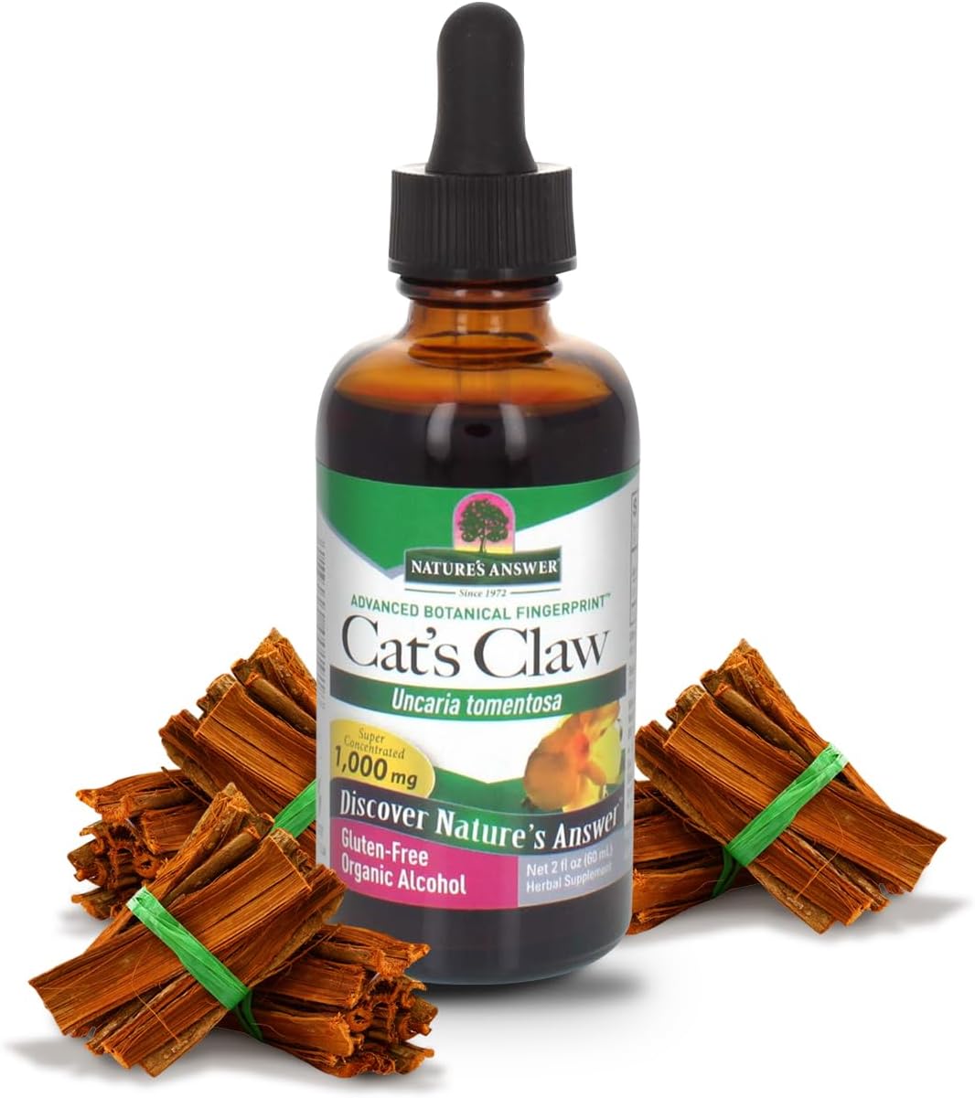 Nature’s Answer Cat’s Claw inner bark liquid extract 1000mg 60ml bottle front view on a white background
