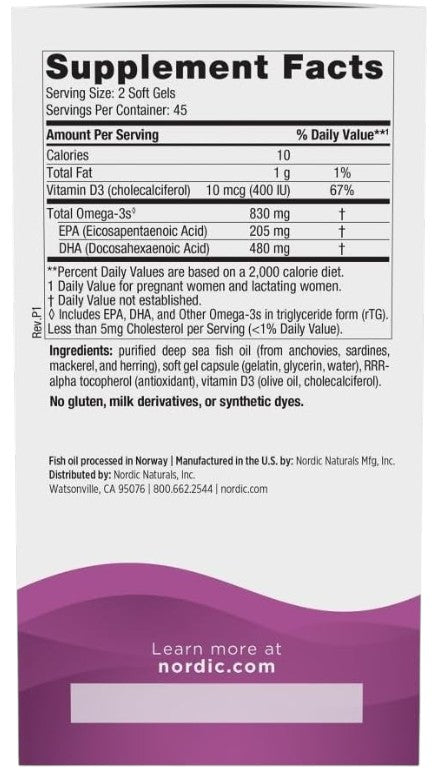 Nordic Naturals Prenatal DHA 830mg Unflavoured 180 Soft Gels Pack of 2