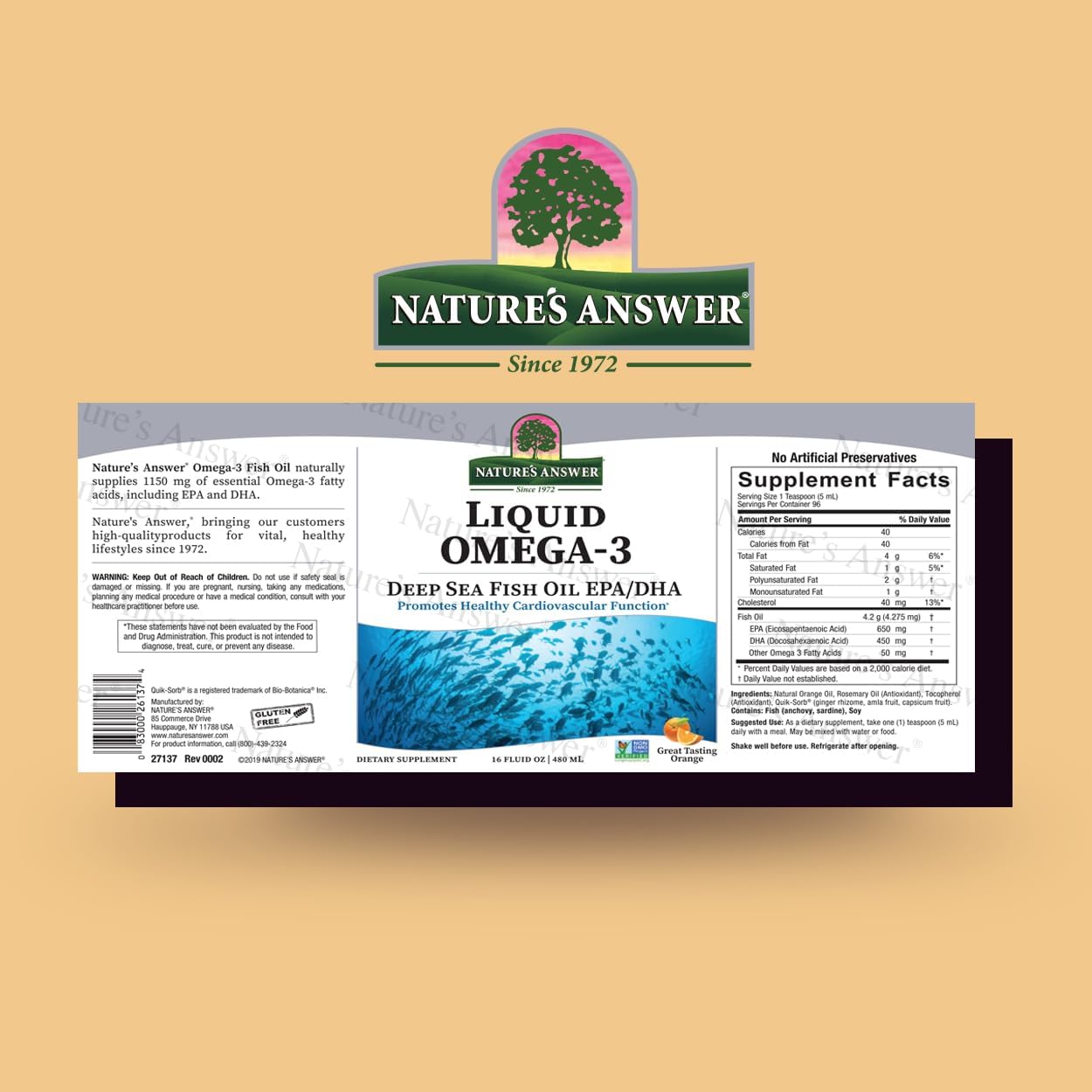 Nature's Answer Liquid Omega-3 Fish Oil EPA DHA 480ml barcode packaging