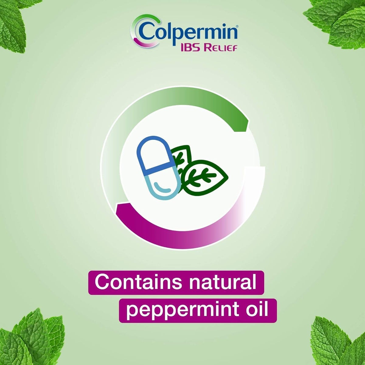 Colpermin IBS Relief peppermint oil sustained release capsules 0.2ml 100 count lifestyle use image