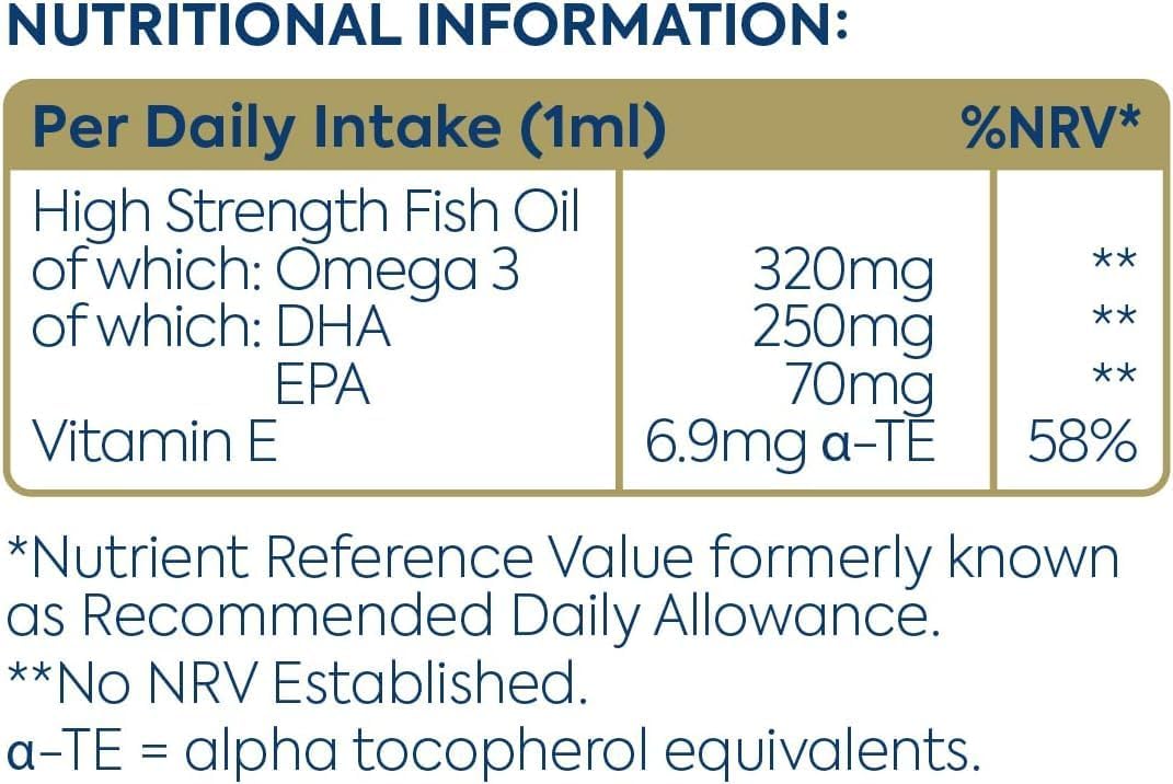 Efamol Kids Omega 3 DHA Drops natural lemon flavour 60ml supplement facts and ingredients panel