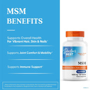 Doctor's Best MSM with OptiMSM, bottle packaging, no flavour, 1500mg, 120 tablets, daily dietary supplement use