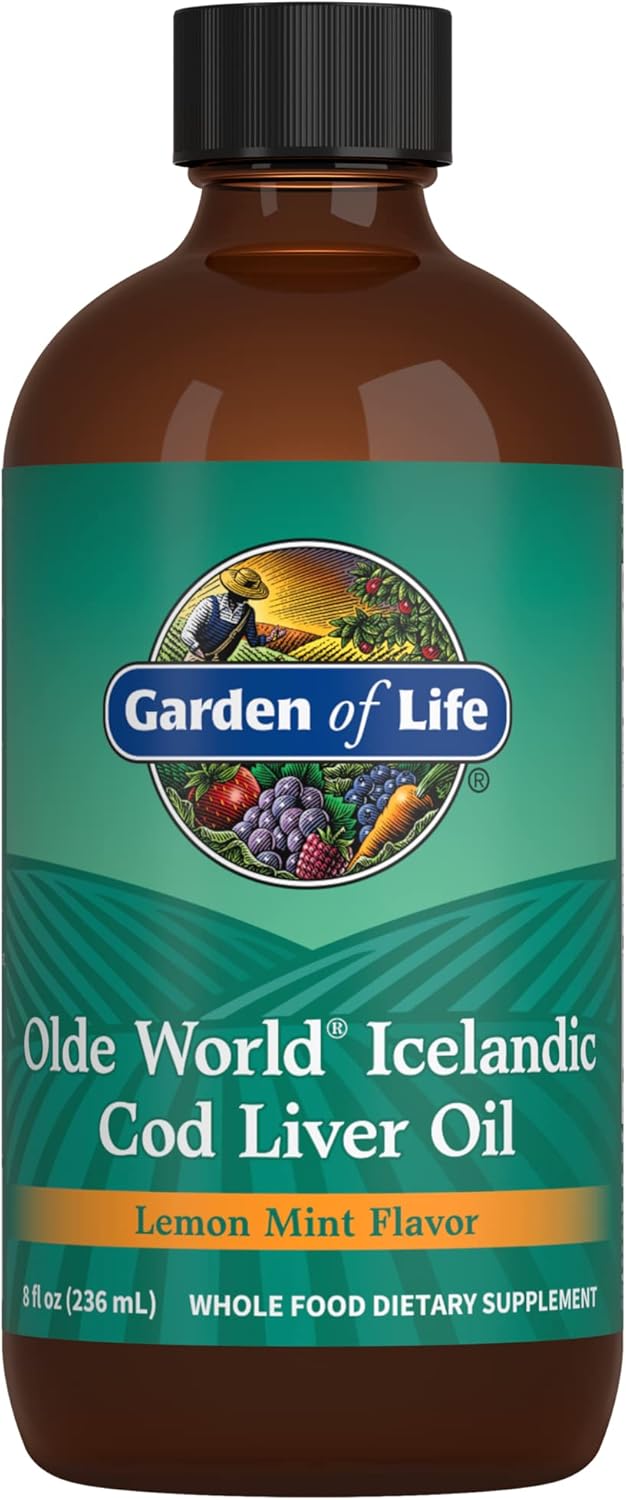 Garden of Life Olde World Icelandic Cod Liver Oil bottle, Lemon Mint, 236ml.