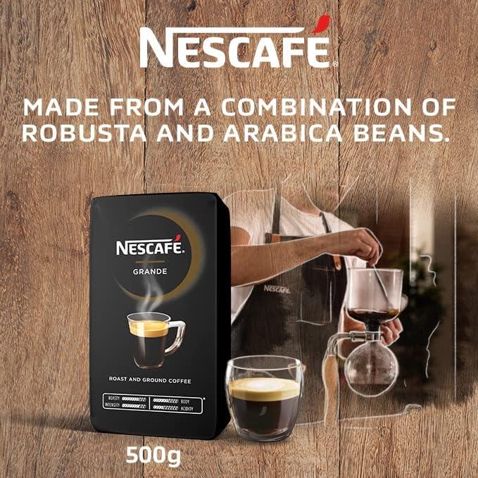 Nescafé Grande Roast and Ground Coffee 500g bag prepared with a coffee brewer