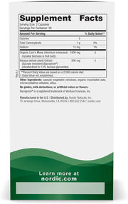 Supplement facts label for Lion's Mane and Bacopa mushroom complex