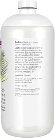 Supplement facts label and usage instructions for NOW Vegetable Glycerin.
