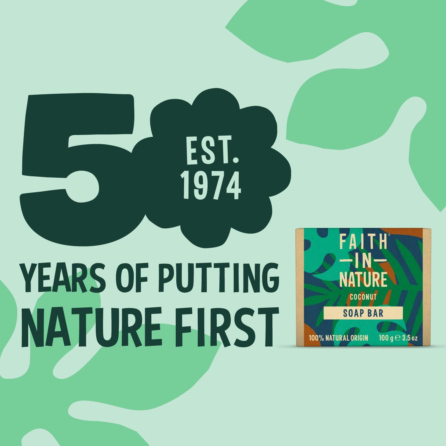 Faith In Nature Natural Coconut Vegan Bar Soap 6 × 100g cardboard packaging in hand washing use