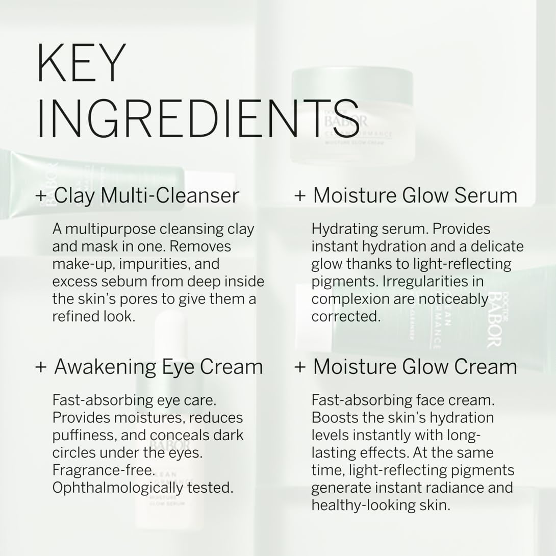 Doctor Babor Clean Formance Moisture Glow 5 piece skincare travel set ingredients