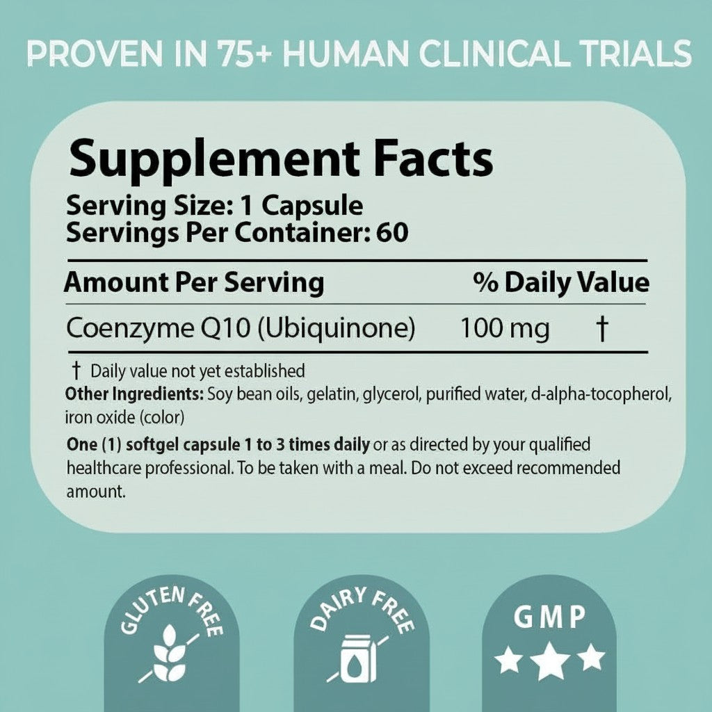 Pharma Nord Bio-Quinone Active Q10 Gold 100mg 60 capsules supplement facts and ingredients panel