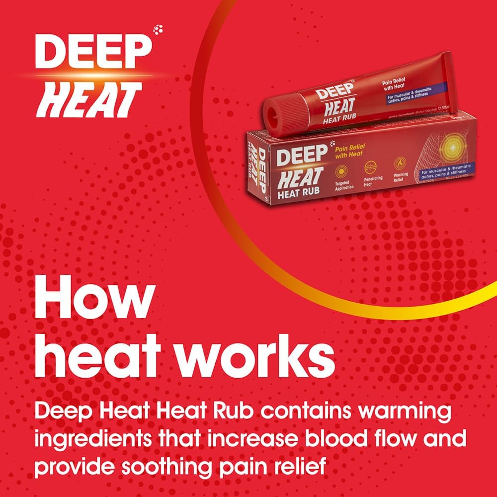 Deep Heat Heat Rub, tube and carton packaging, no flavour, 67g, topical application instructions