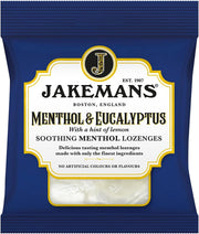 Enjoy Jakemans Menthol & Eucalyptus Lozenges with peppermint and lemon oils. Multipack of 12 x 73g bags, suitable for vegetarians.