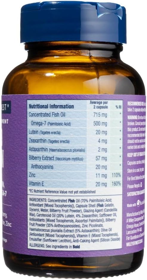 Supplement facts & ingredients image: Wiley’s Finest Bold Vision ingredient panel bottle 60 count