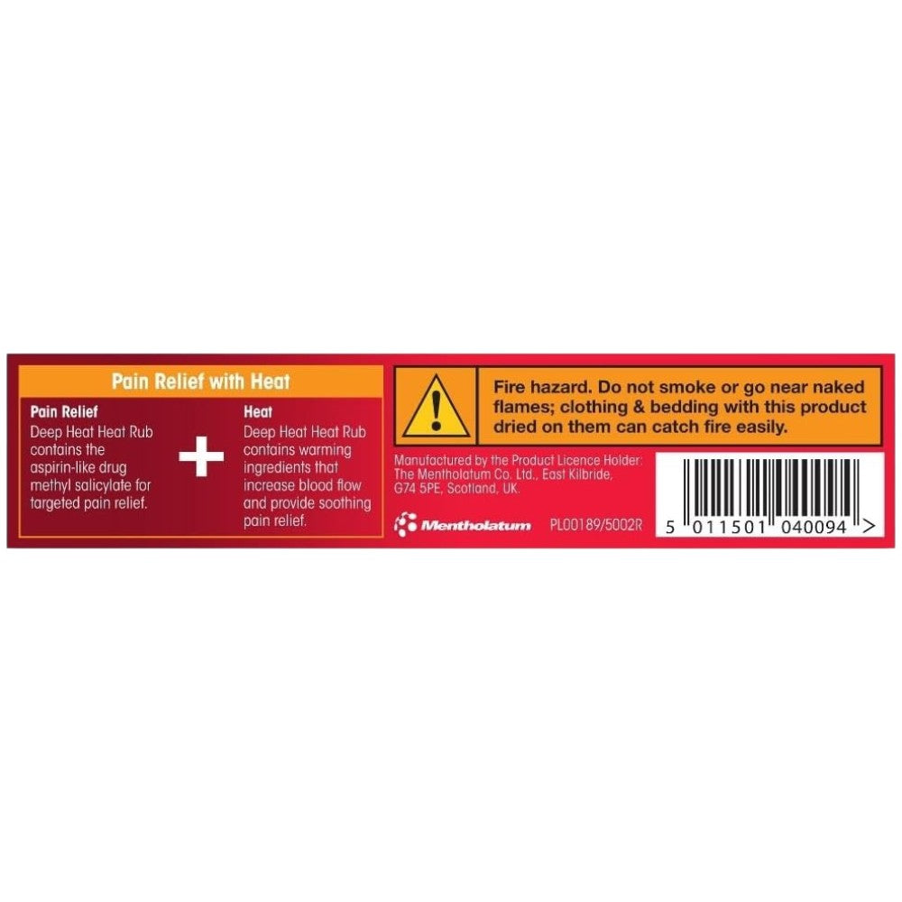 Deep Heat Heat Rub, tube and carton packaging, no flavour, 67g, barcode