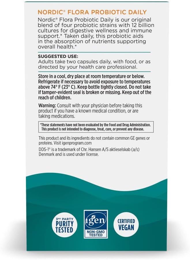 Supplement facts panel and directions for Nordic Naturals Probiotic Daily.