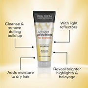 John Frieda Highlight Activating Moisturising Shampoo, tube packaging, sparkling citrus fragrance, 175ml, ingredients information