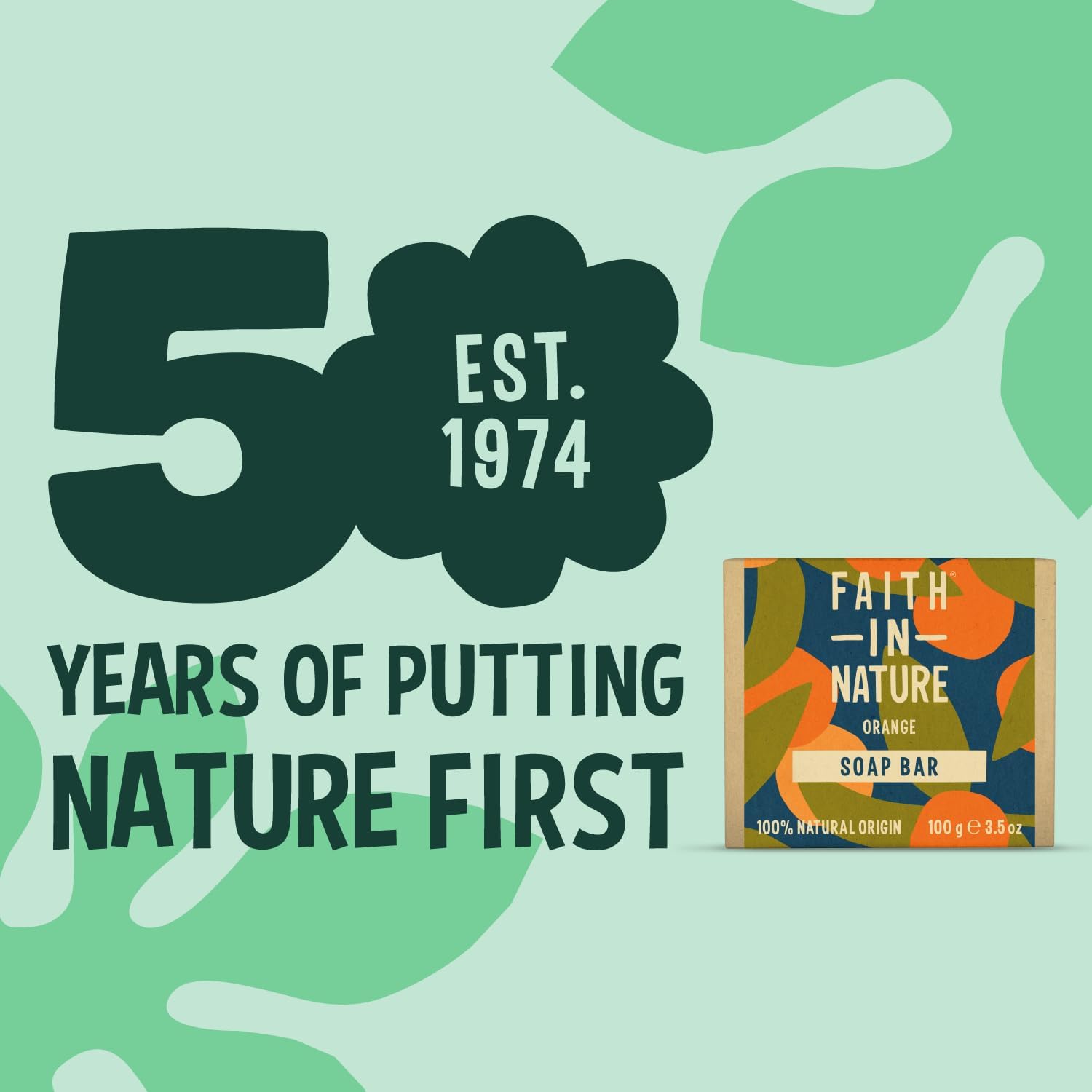 Faith In Nature Natural Orange Vegan Bar Soap 6 × 100g cardboard packaging in hand washing use