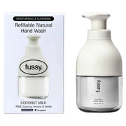 Fussy Refillable Natural Hand Wash Coconut Milk coconut almond vanilla fragrance 240ml bottle and refill front packaging