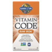 Garden of Life Vitamin Code Raw Iron bottle, 30 vegan capsules.
