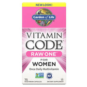 Garden of Life Vitamin Code RAW ONE for Women box, once daily multivitamin, 75 count.