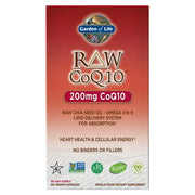 Front view of Garden of Life Raw CoQ10 200mg box with 60 vegan capsules.