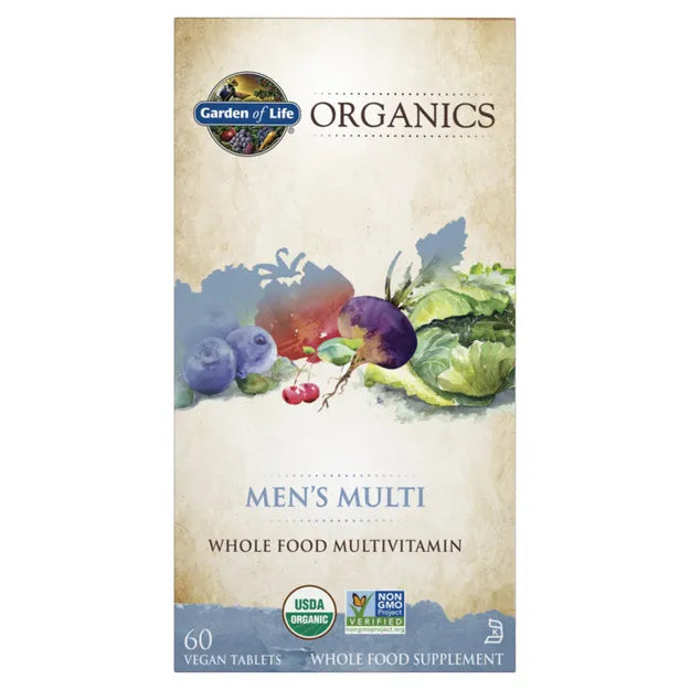 Garden of Life Organics Whole Food Multivitamin for Men  box, 60 vegan tablets