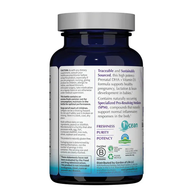 Supplement facts for Prenatal DHA with Vitamin D3.