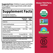Supplement facts for Kids Vitamin C D Zinc Gummies.
