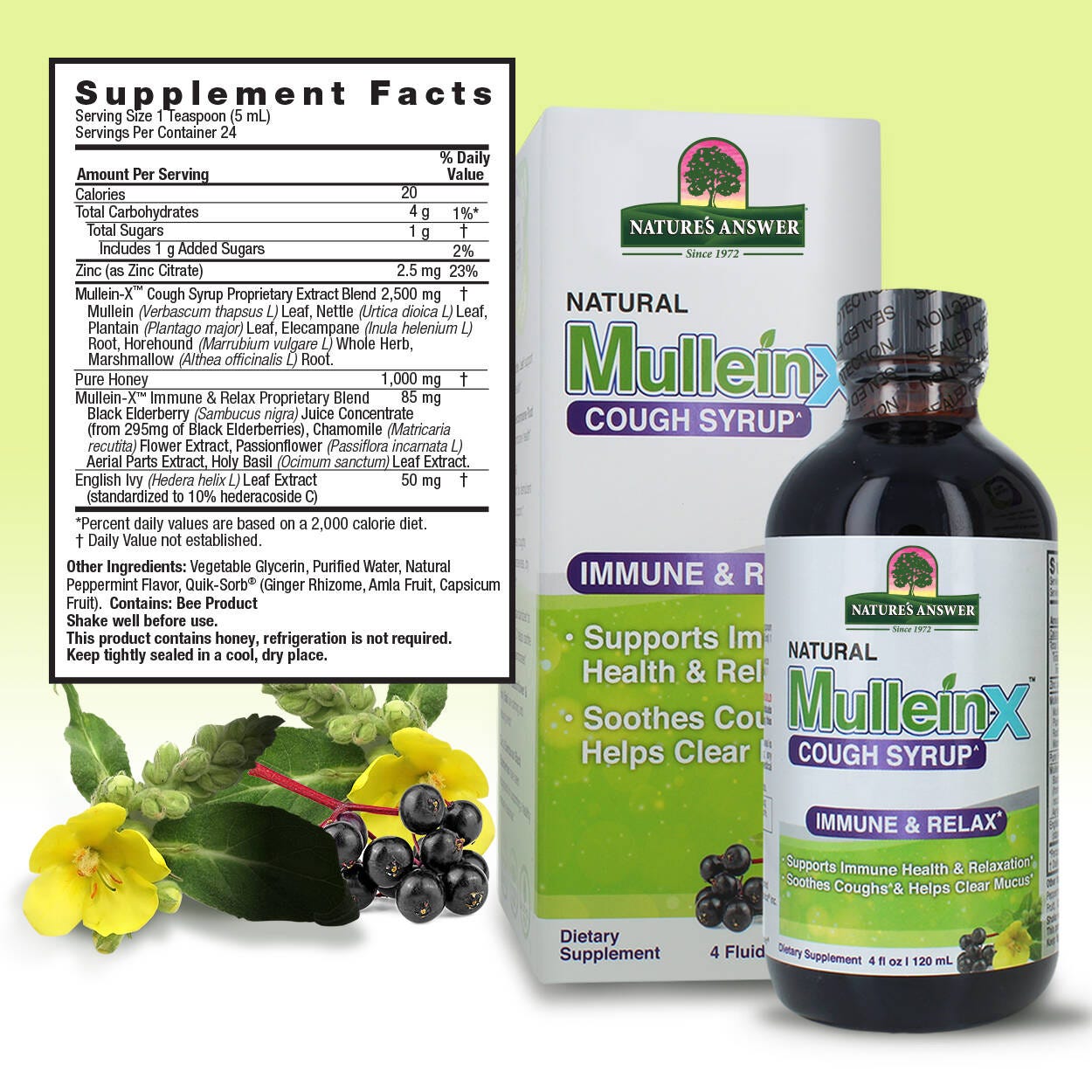 Nature’s Answer Mullein-X Herb & Honey Syrup 120ml ingredient label