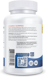 Supplement facts label for vegan Vitamin C gummies, dosage instructions and barcode