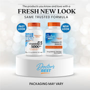 Doctor's Best Vitamin D3, bottle packaging, unflavoured, 5000 IU 125mcg, 180 softgels, new packaging