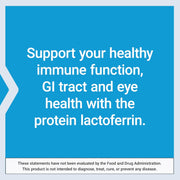 Supplement facts for Life Extension Lactoferrin showing 300mg dosage & warning
