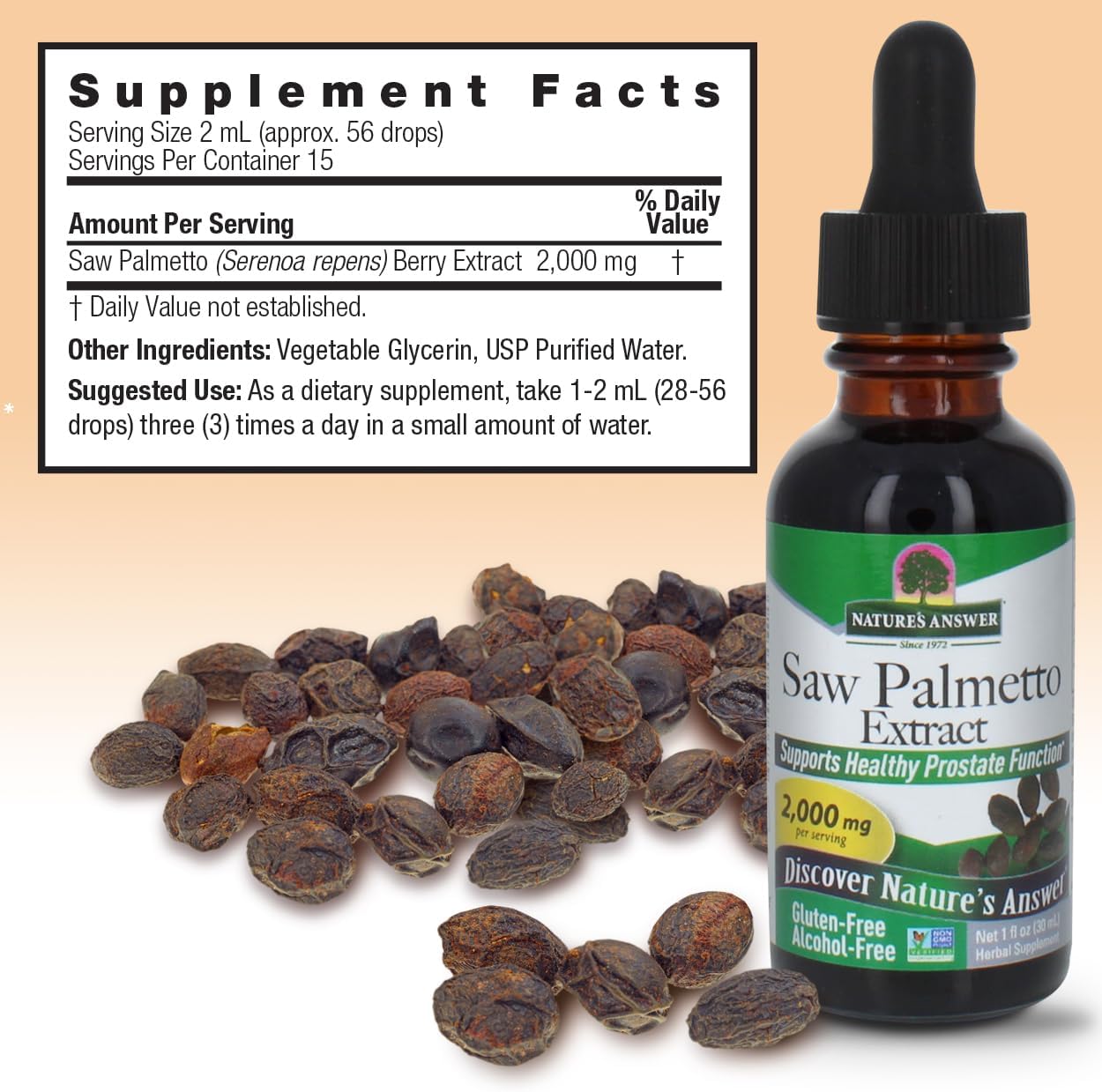 Nature’s Answer Saw Palmetto Berry Liquid Extract 30ml supplement facts label