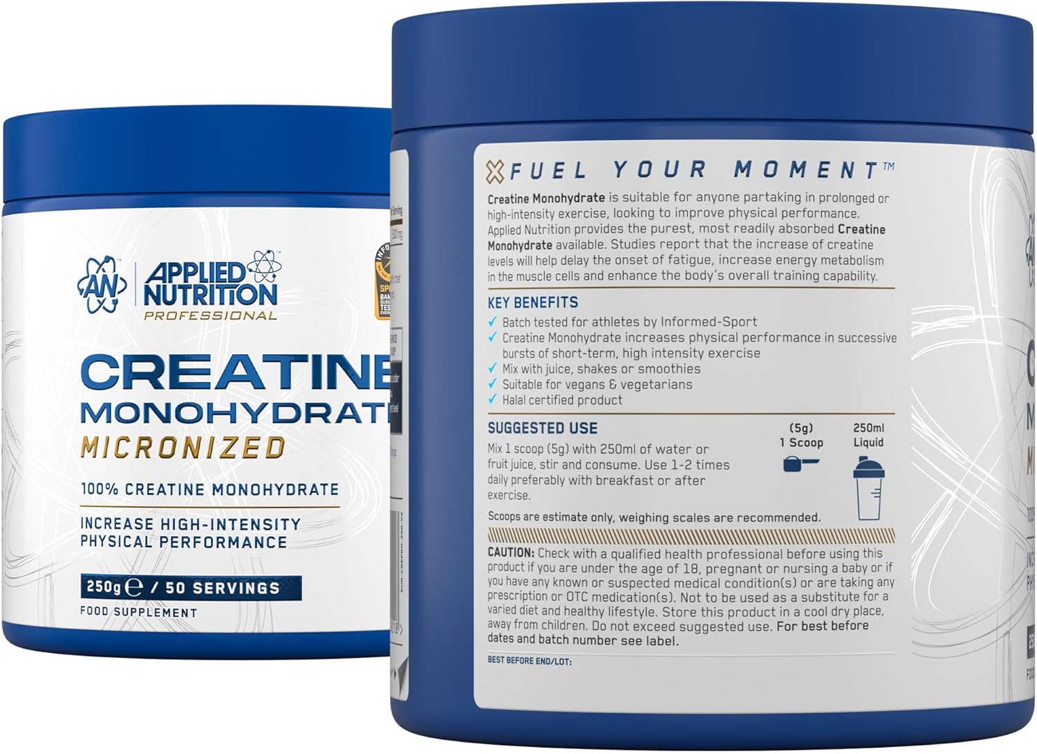Applied Nutrition Creatine Monohydrate Micronized Powder 250g ingredients panel