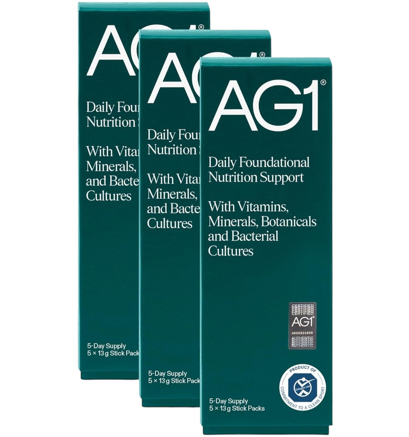 AG1 Greens Powder Supplement stick packs pineapple vanilla 5 x 13g retail packaging