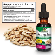 Nature’s Answer Astragalus supplement facts low alcohol 30ml back labelon a beige background
