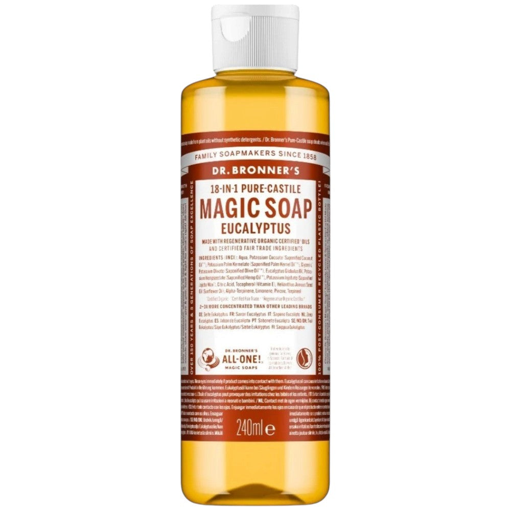 Dr. Bronner's Eucalyptus Pure-Castile Liquid Soap bottle, eucalyptus scent, 240ml