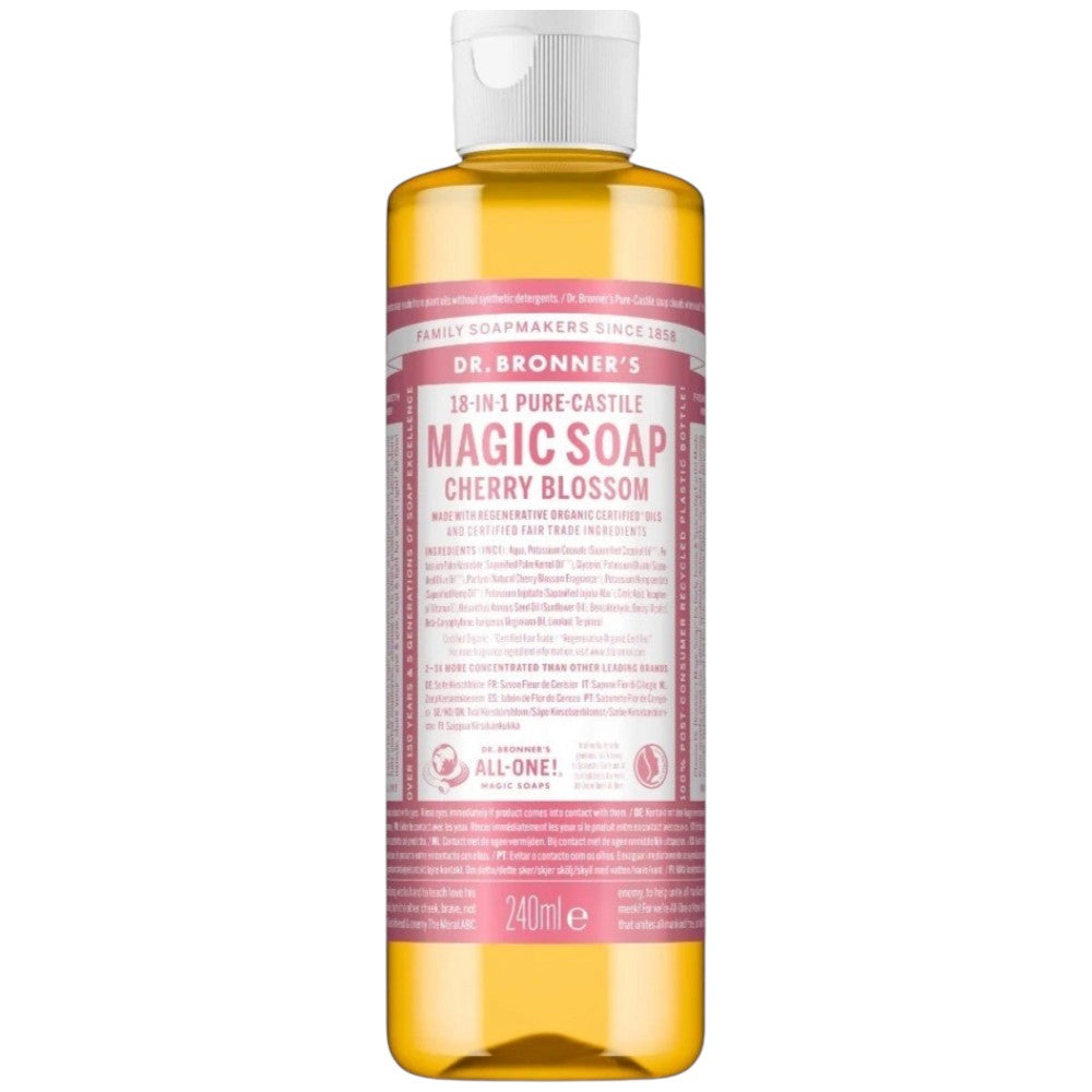Dr. Bronner's Cherry Blossom Pure-Castile Liquid Soap bottle, cherry blossom scent, 240ml
