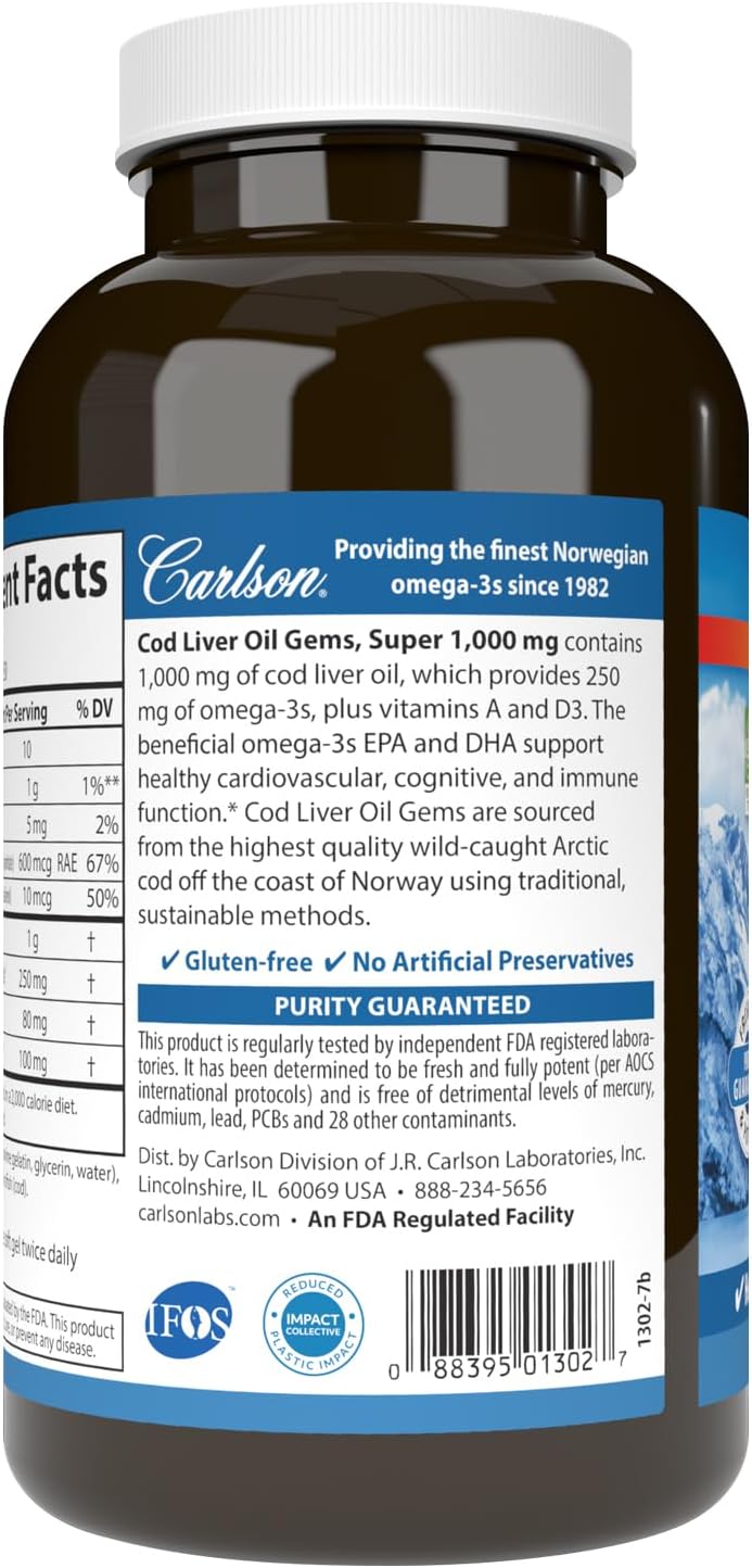 Barcode image: Carlson Cod Liver Oil Gems 1000 mg barcode 250 bottle
