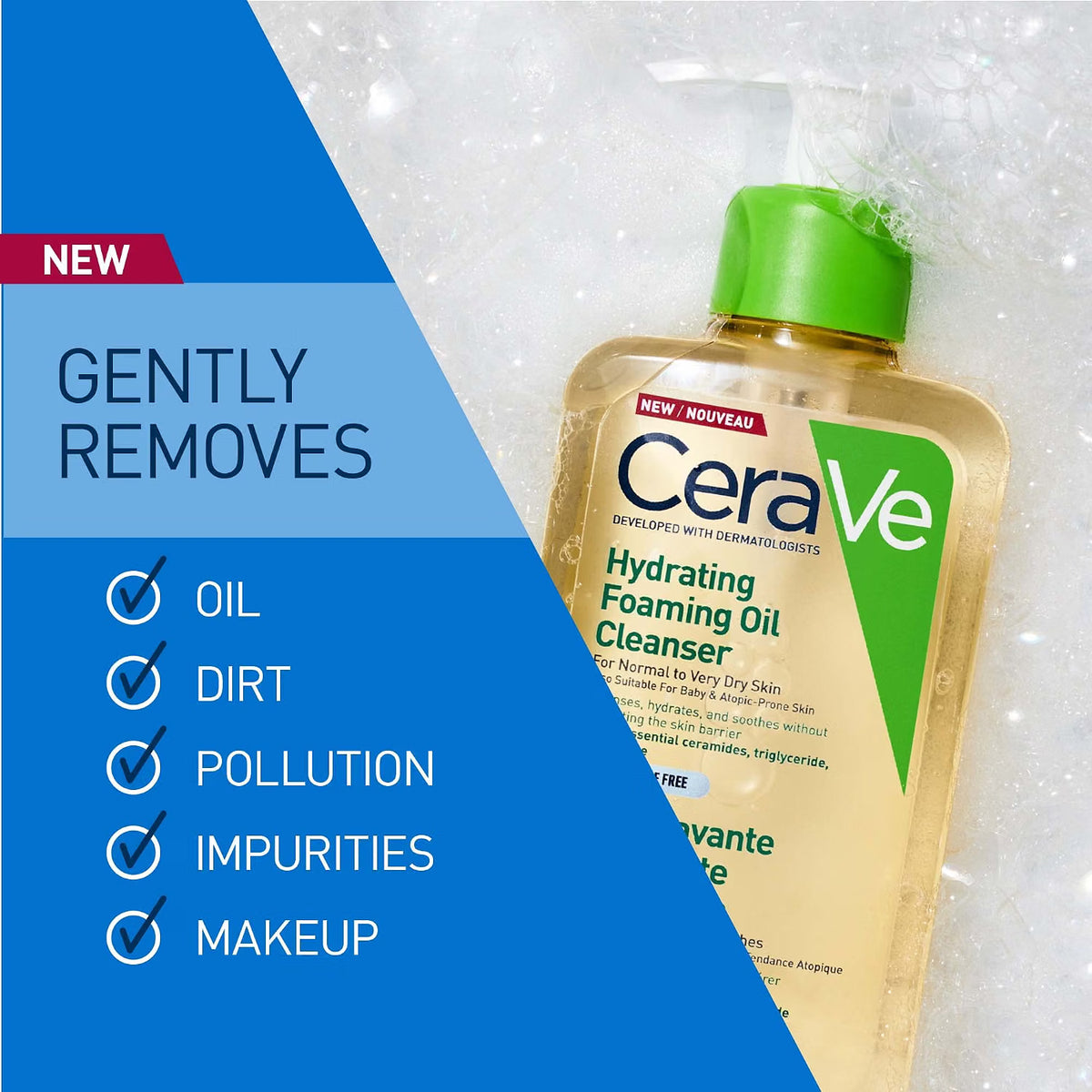 CeraVe Hydrating Foaming Oil Cleanser facial cleanser pump bottle 473ml skincare use