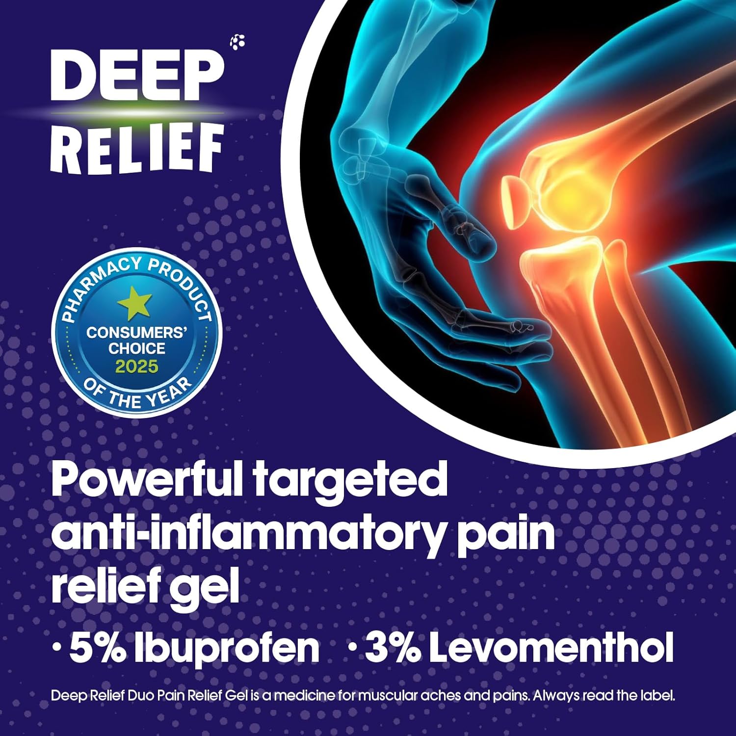 Deep Relief Duo Pain Relief Gel tube packaging ibuprofen and levomenthol gel 30g topical application image
