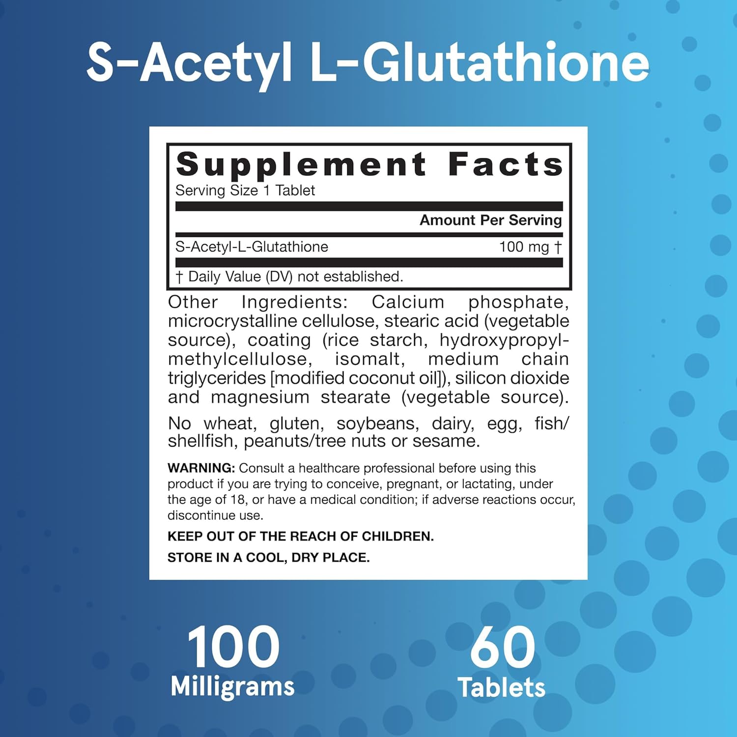 Supplement Facts Image: Jarrow Formulas s acetyl l glutathione 100mg supplement facts and ingredients 60 count