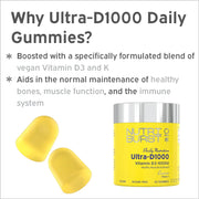 Nutriburst Ultra-D1000 Vitamin D3 K2 Gummies jar, lemon, 60 count.