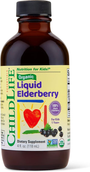 ChildLife Essentials Organic Elderberry Liquid kids supplement bottle 118ml no added sugar