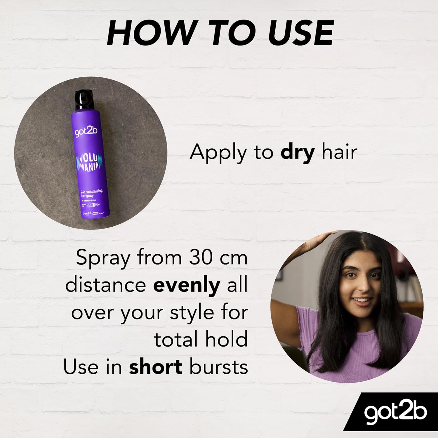 got2b Volumania 24h Volumizing Hairspray aerosol spray can 300ml usage instructions and styling guide