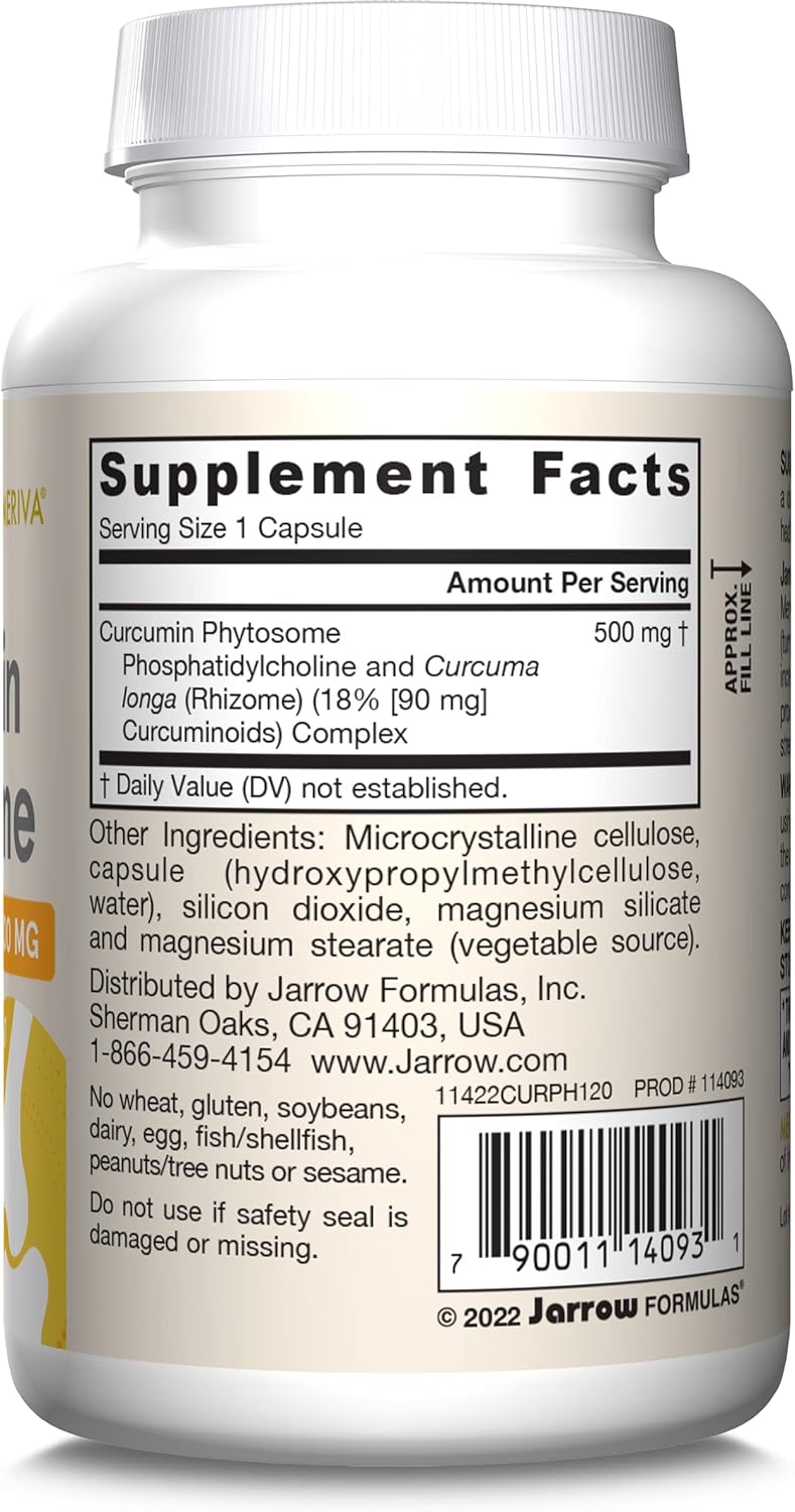 Barcode Image: Jarrow Formulas Curcumin Phytosome 500mg veggie capsules 120 count barcode packaging