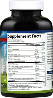 Supplement facts & ingredients image: Carlson Glutathione Booster supplement facts vitamins amino acids 180 capsules