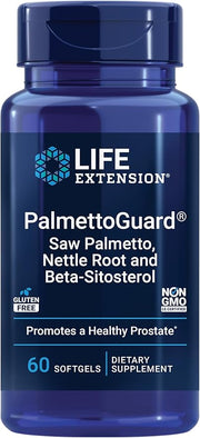 Life Extension PalmettoGuard supplement bottle for men, 60 softgels.