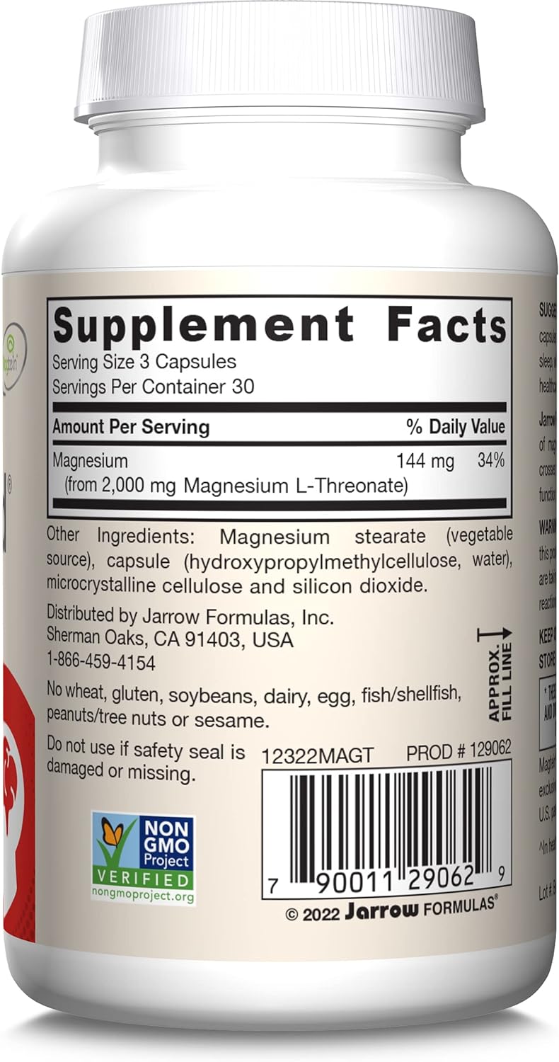 Jarrow Formulas MagMind magnesium L-threonate capsules barcode 90 count